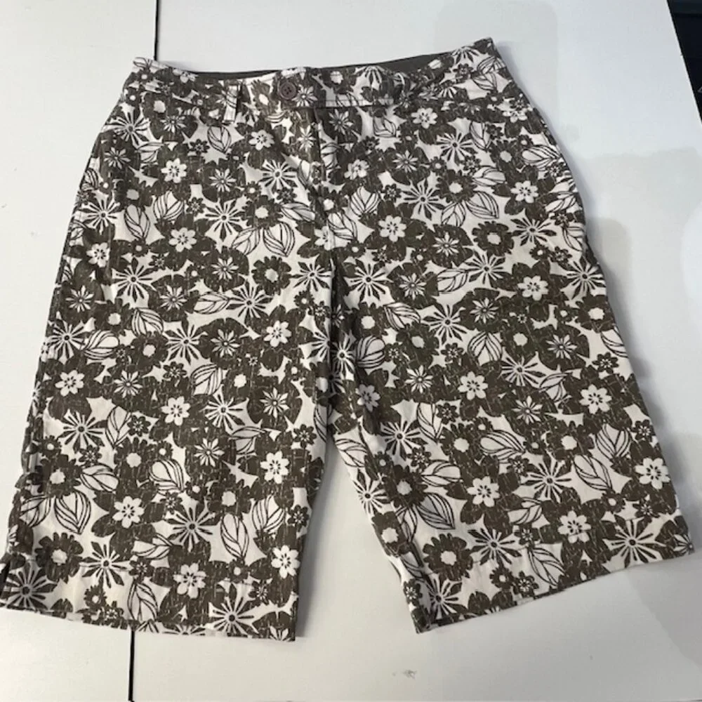Sonoma Life + Styles Women's Tan & Brown Floral Print Walking Shorts Size 12